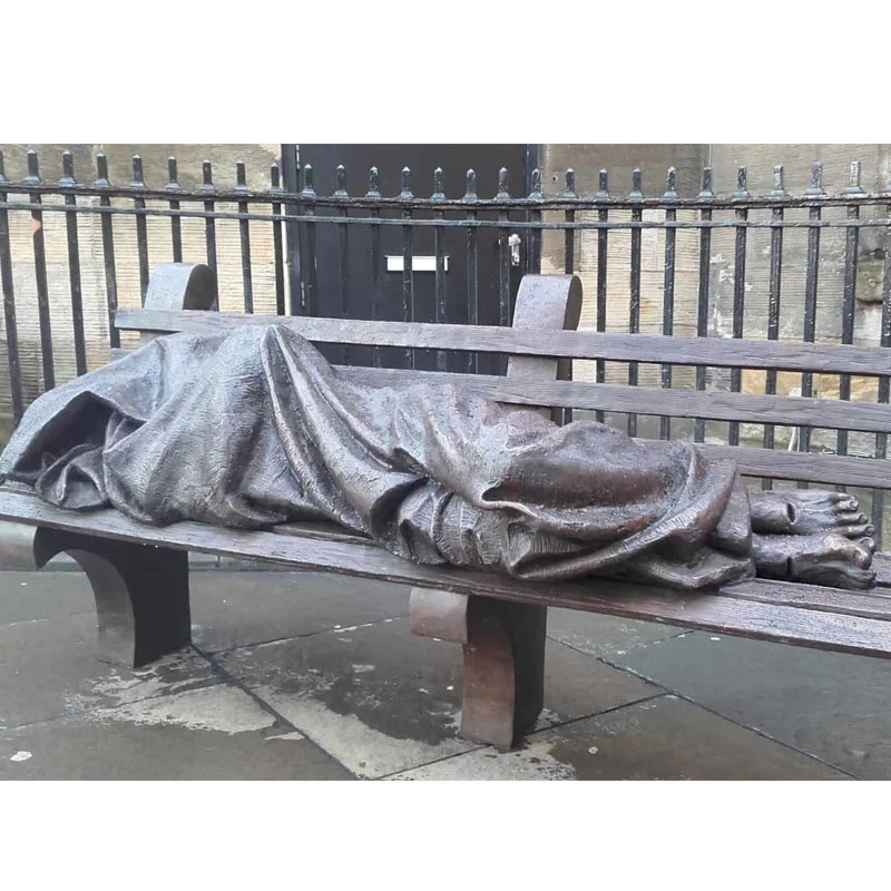 Life Size Lost Wax Bronze Statue of Jesus The Homeless on a Park Bench