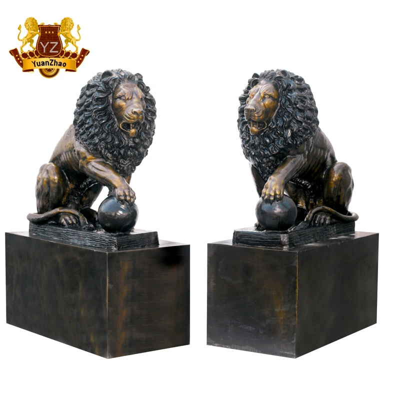 Customized Animal Sculpture Lost Wax Brass Foo Dog Life Size Lion Statue